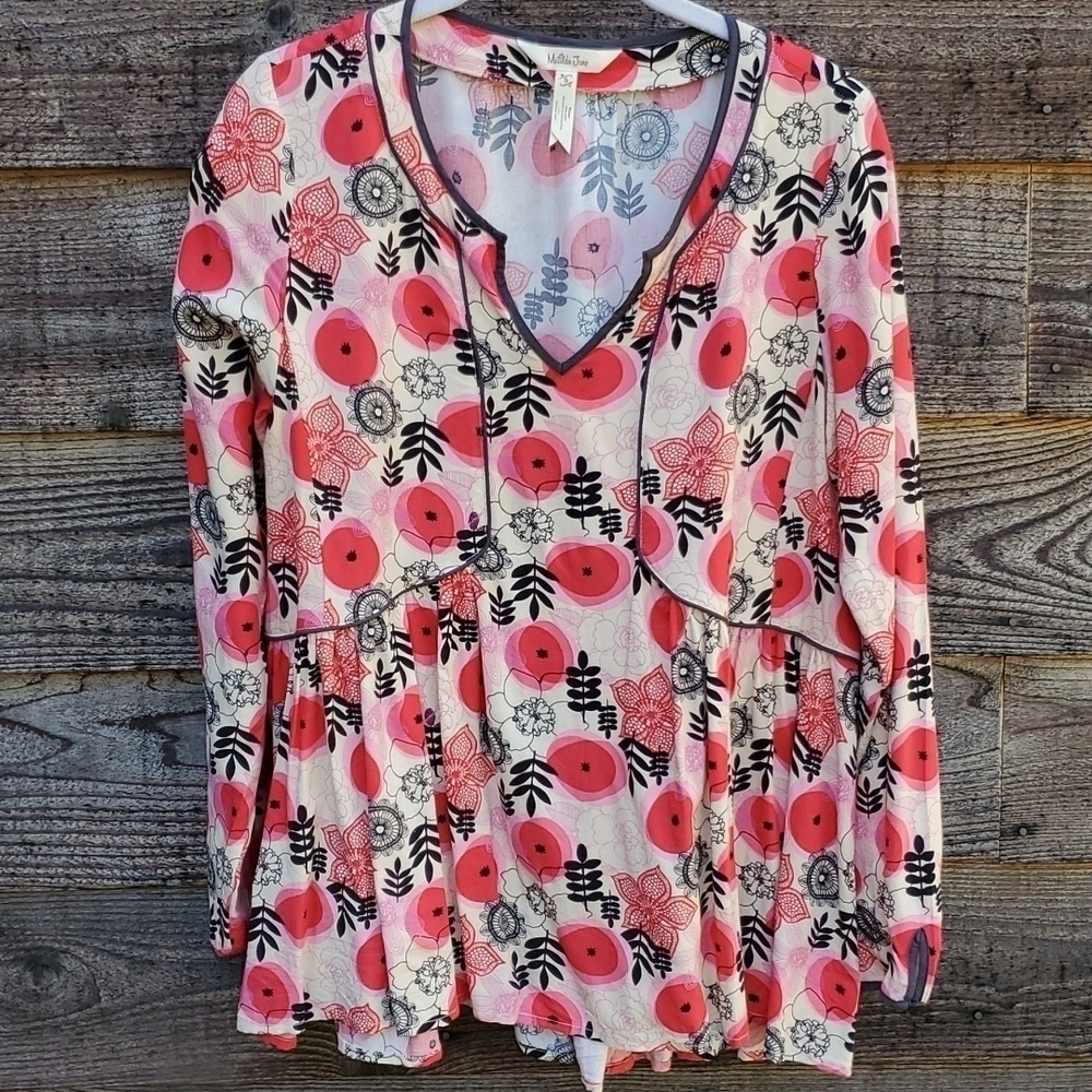 Matilda Jane Mistletoe Majic Peplum rayon printed Tunic Small